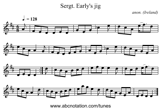 Sergt. Early's jig - staff notation