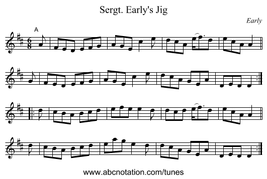 Sergt. Early's Jig - staff notation