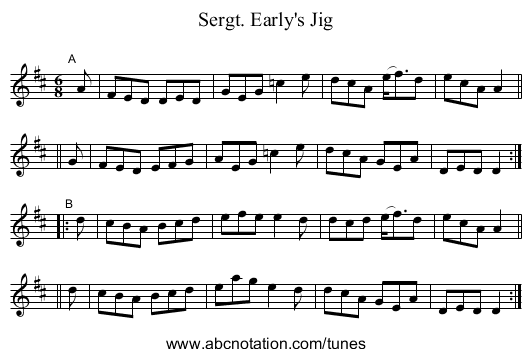 Sergt. Early's Jig - staff notation