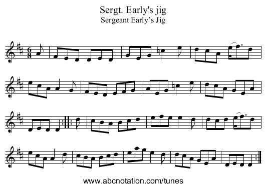 Sergt. Early's jig - staff notation