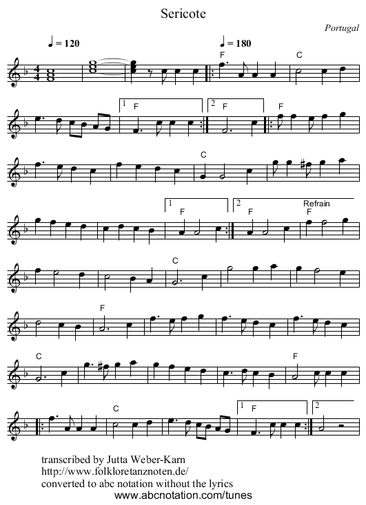 Sericote - staff notation