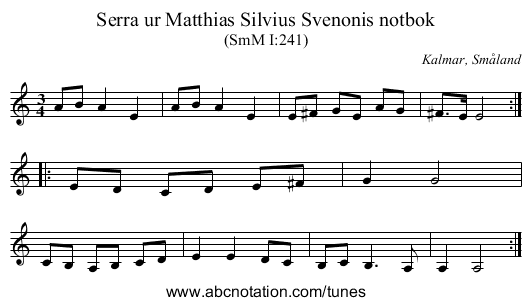 Serra ur Matthias Silvius Svenonis notbok - staff notation