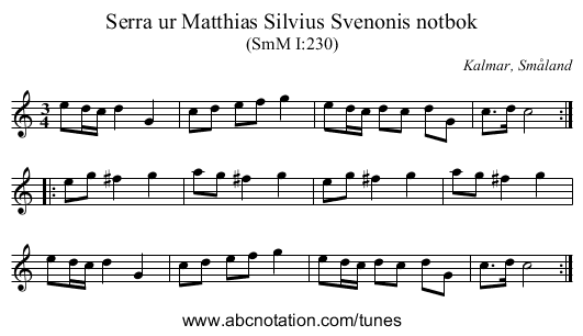 Serra ur Matthias Silvius Svenonis notbok - staff notation