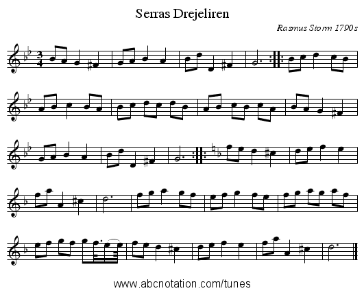 Serras Drejeliren - staff notation