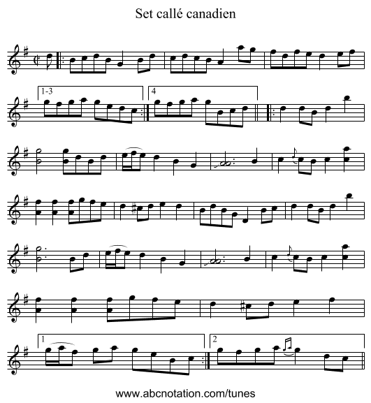 Set callé canadien - staff notation