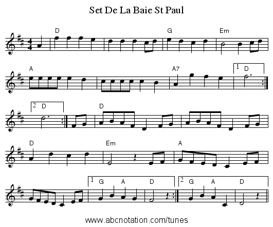 Set De La Baie St Paul - staff notation