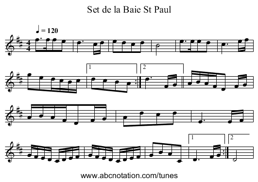 Set de la Baie St Paul - staff notation