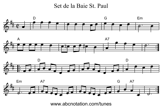Set de la Baie St. Paul - staff notation