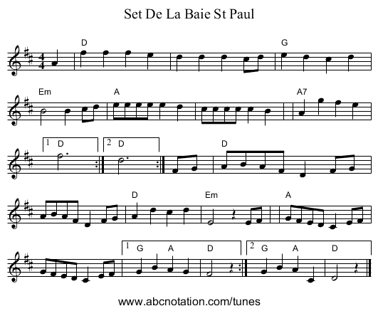 Set De La Baie St Paul - staff notation
