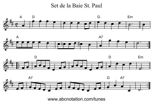 Set de la Baie St. Paul - staff notation