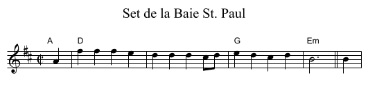 Set de la Baie St. Paul - staff notation
