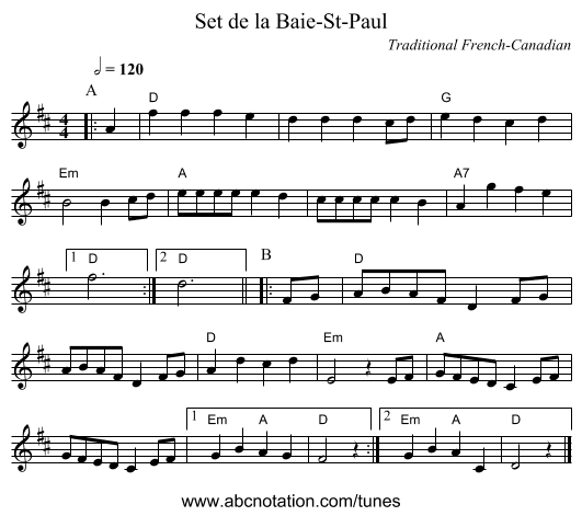 Set de la Baie-St-Paul - staff notation