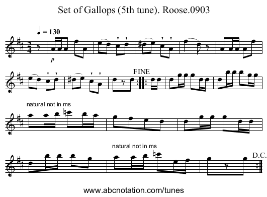 Set of Gallops (5th tune). Roose.0903 - staff notation