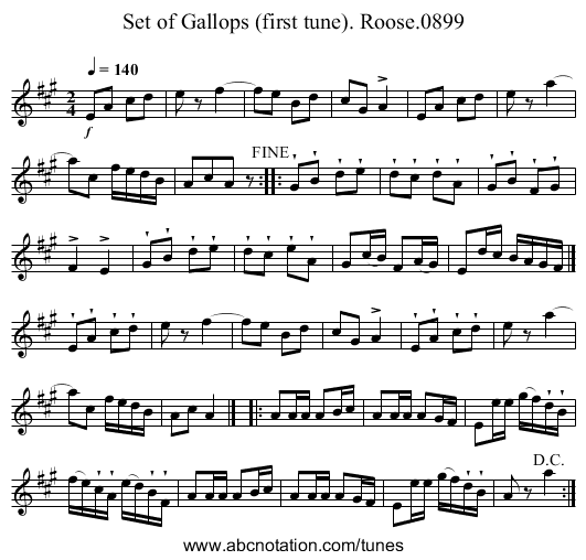 Set of Gallops (first tune). Roose.0899 - staff notation