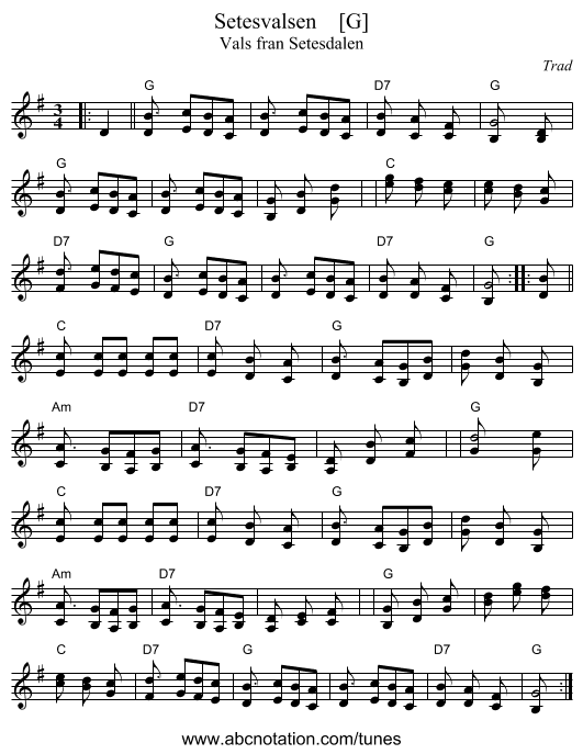 Setesvalsen    [G] - staff notation