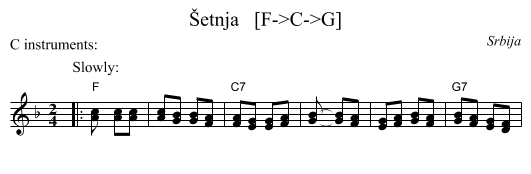&Scaron;etnja   [F->C->G] - staff notation
