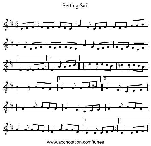 Setting Sail - staff notation