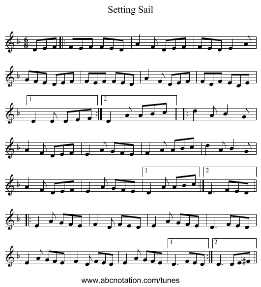 Setting Sail - staff notation