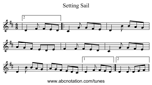 Setting Sail - staff notation