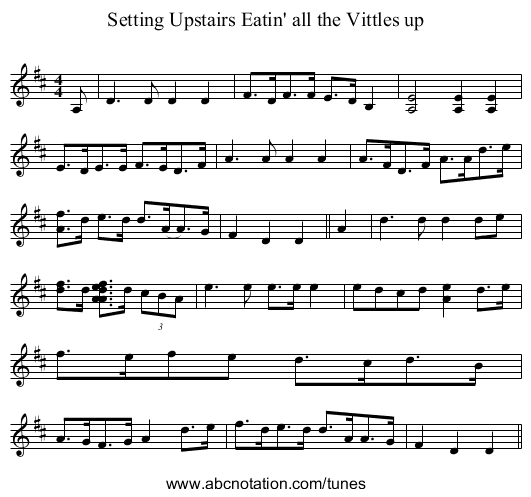 Setting Upstairs Eatin' all the Vittles up - staff notation