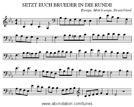 SETZT EUCH BRUEDER IN DIE RUNDE - staff notation