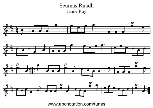 Seumas Ruadh - staff notation