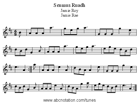 Seumus Ruadh - staff notation