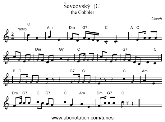&Scaron;evcovsk&yacute;  [C] - staff notation