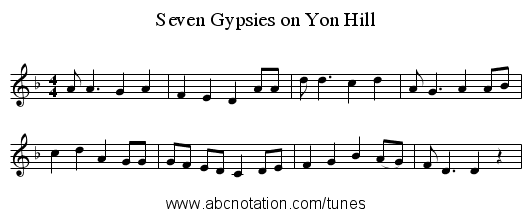Seven Gypsies on Yon Hill - staff notation