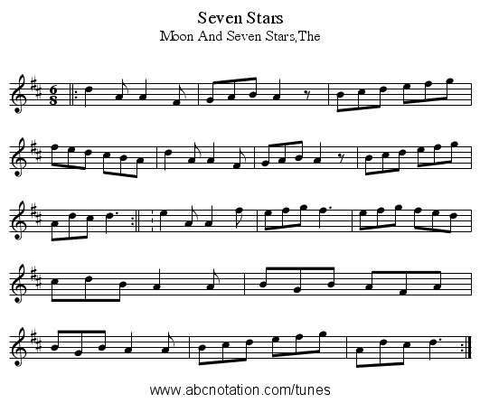 Seven Stars - staff notation