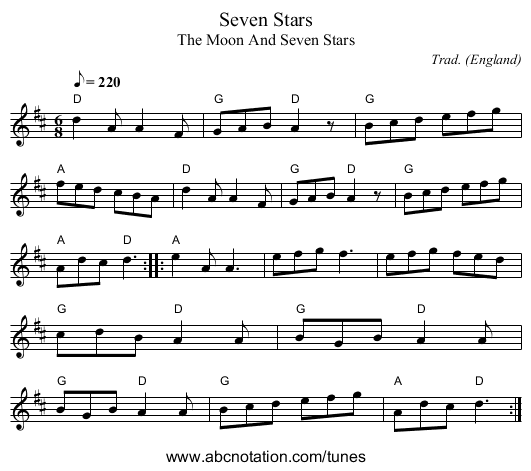 Seven Stars - staff notation