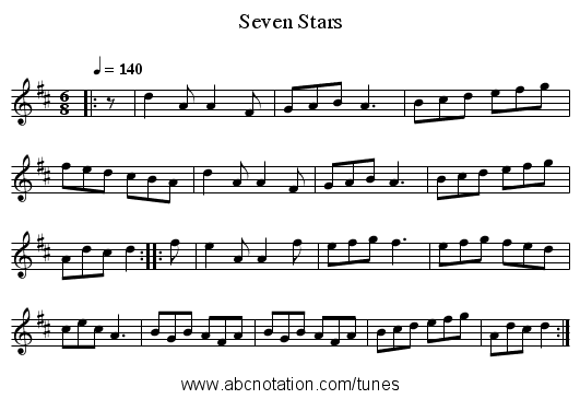 Seven Stars - staff notation