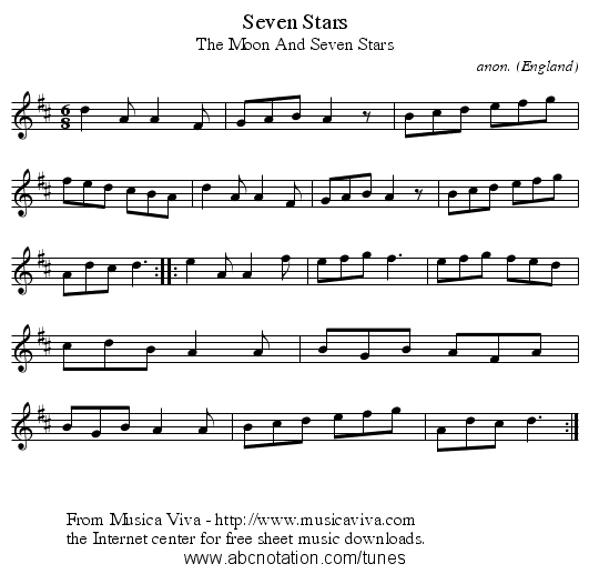 Seven Stars - staff notation