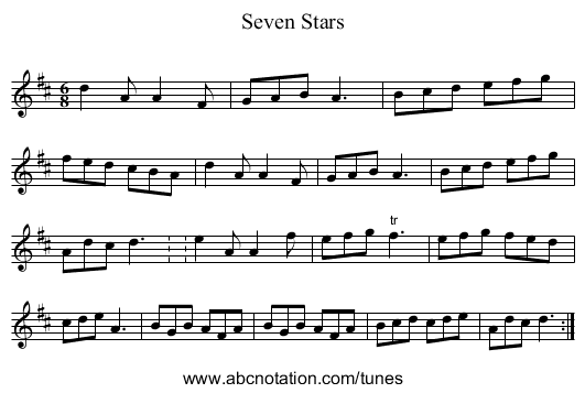 Seven Stars - staff notation