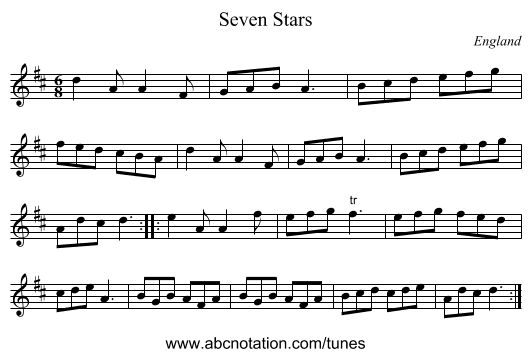 Seven Stars - staff notation
