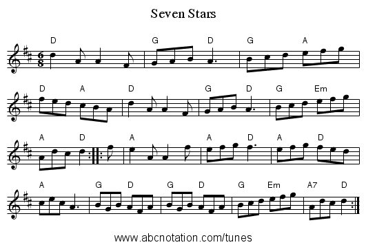 Seven Stars - staff notation