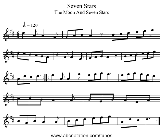 Seven Stars - staff notation