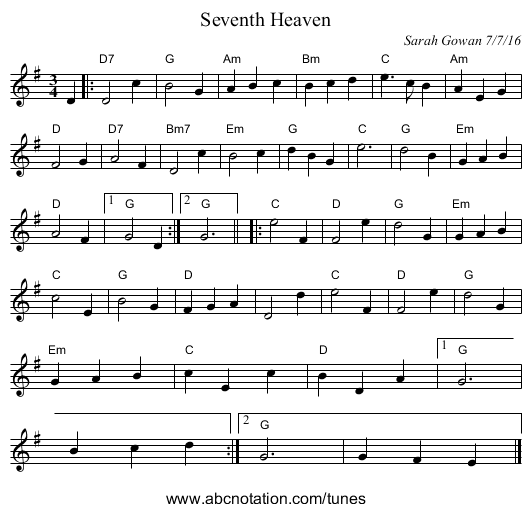 Seventh Heaven - staff notation