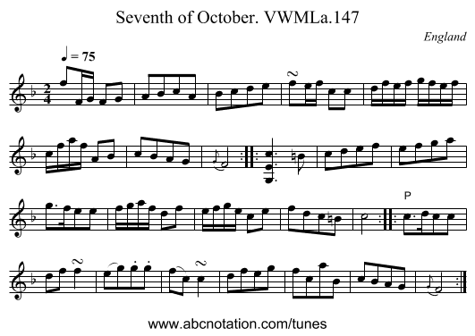 Seventh of October. VWMLa.147 - staff notation