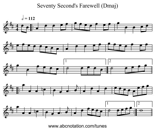 Seventy Second's Farewell (Dmaj) - staff notation