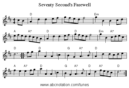 Seventy Second's Farewell - staff notation