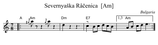 Severnya&scaron;ka R&acirc;čenica  [Am] - staff notation