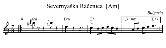 Severnya&scaron;ka R&acirc;čenica  [Am] - staff notation