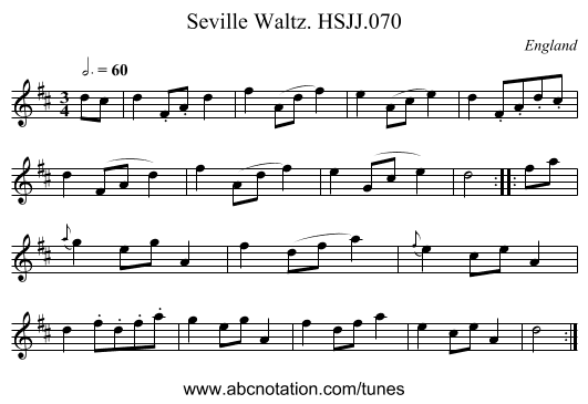 Seville Waltz. HSJJ.070 - staff notation