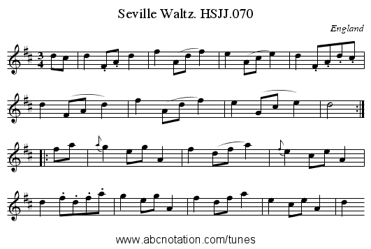 Seville Waltz. HSJJ.070 - staff notation