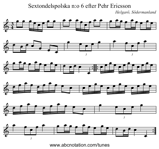 Sextondelspolska n:o 6 efter Pehr Ericsson - staff notation