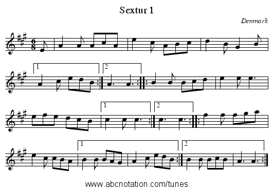 Sextur 1 - staff notation