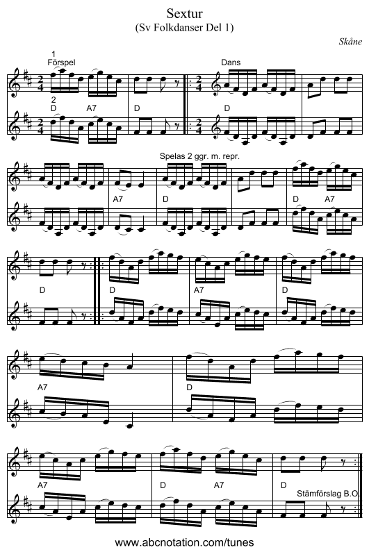 Sextur - staff notation