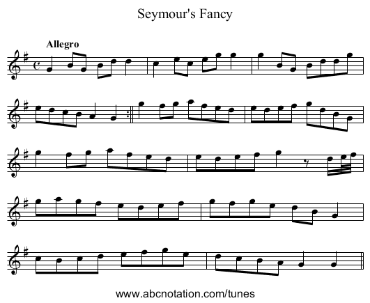 Seymour's Fancy - staff notation