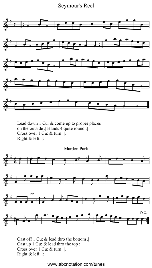 Seymour's Reel - staff notation